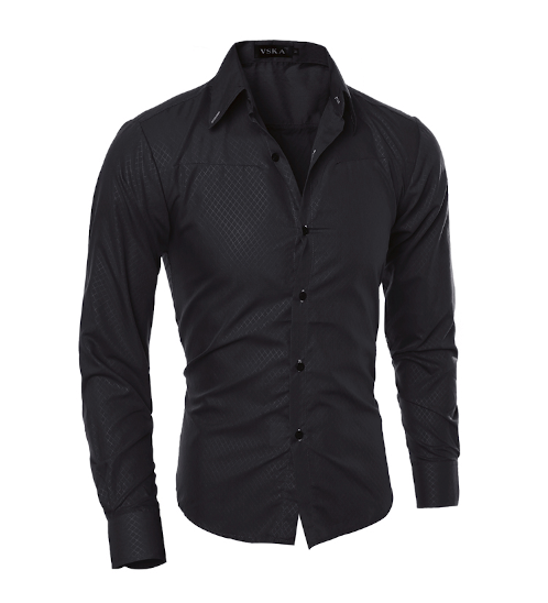 Men Casual Dress Shirt Cotton Black