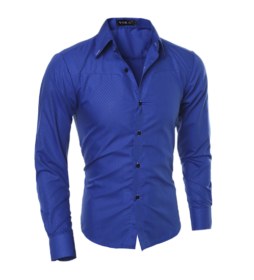 Men Casual Dress Cotton Shirt Blue
