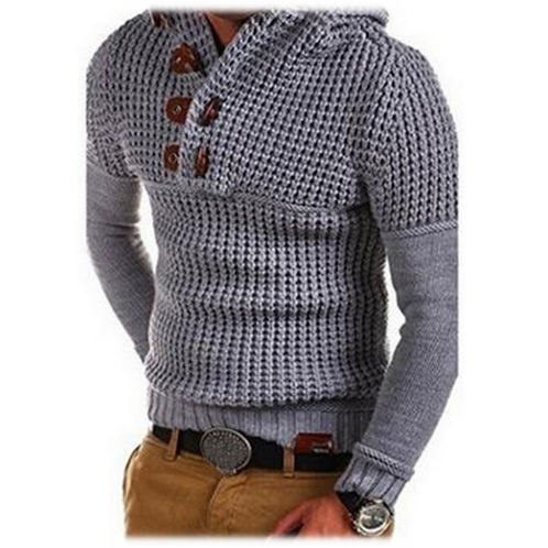 MONERFI Turtleneck Top Button Sweater Light Gray