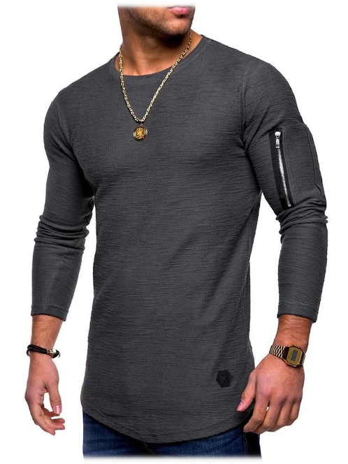 Mens TShirt With Zipper on Sleeve Gray