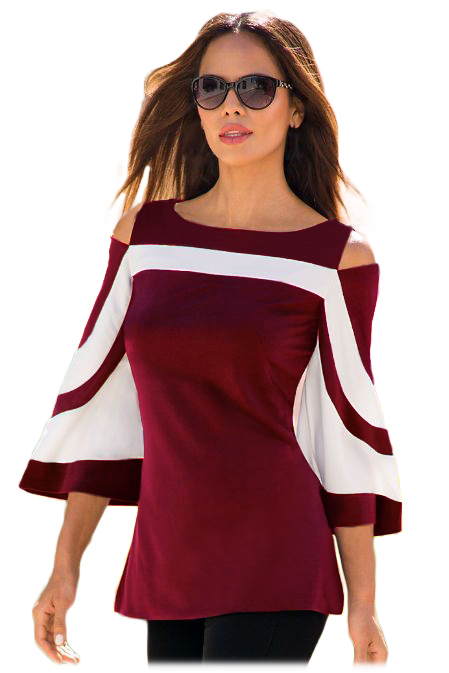 Women Cold Shoulder Red White