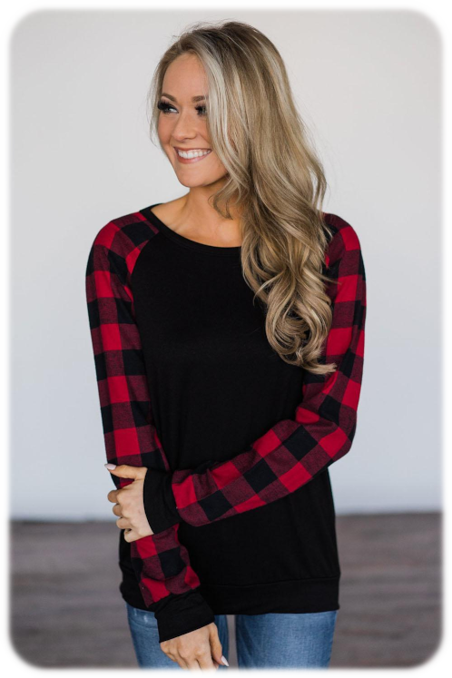 Women Casual Plaid Top Red
