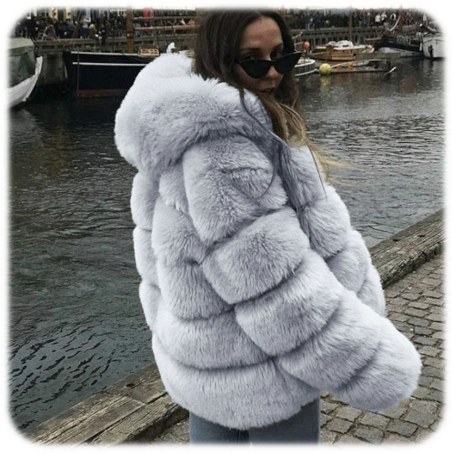 Faux Fur Mink Coat Gray