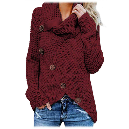Knit Pullover Machine Knitted Button Burgundy