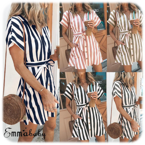 Women`s Summer Striped Short Sleeve Mini Dresses All 2