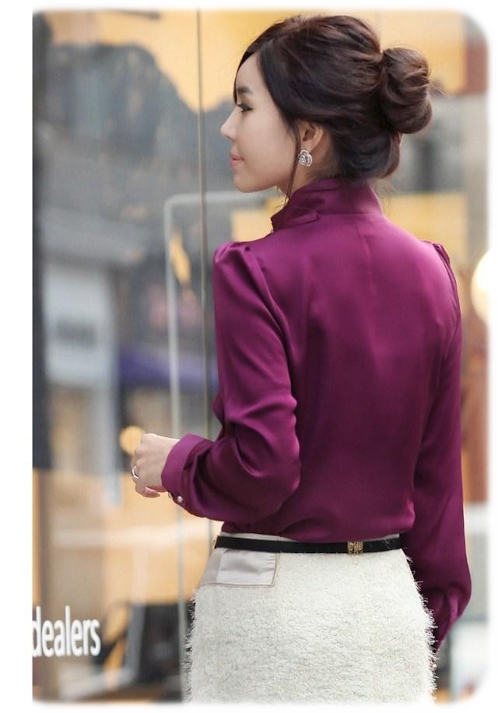 Fashionable Tops Long Sleeve Sexy Blouse Purple