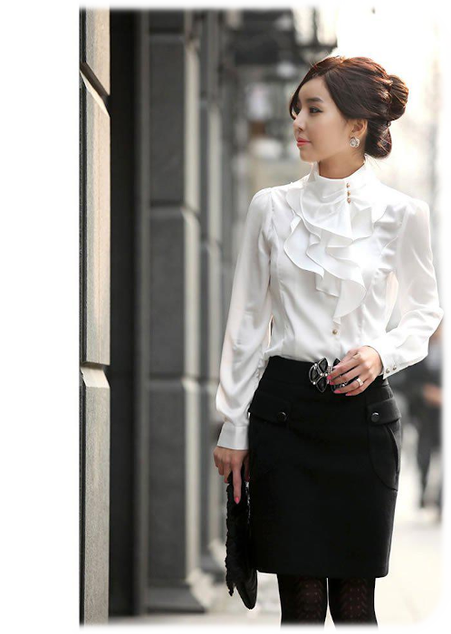 Fashionable Tops Long Sleeve Sexy Blouse White