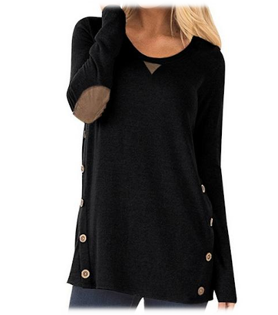 Round Neck Pullover with Buttons Black
