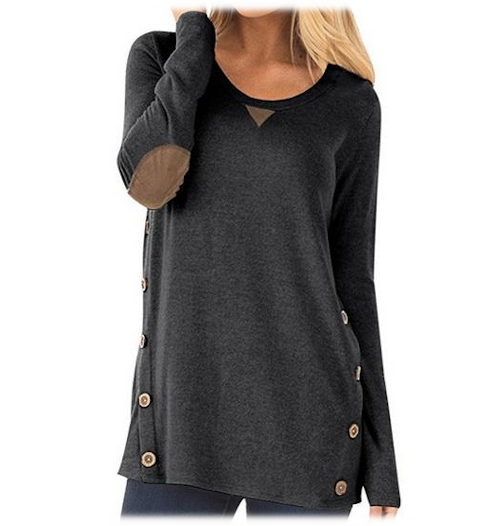 Round Neck Pullover with Buttons Gray
