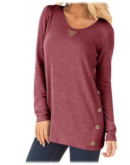 Round Neck Pullover with Buttons Red