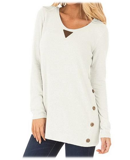 Round Neck Pullover with Buttons White