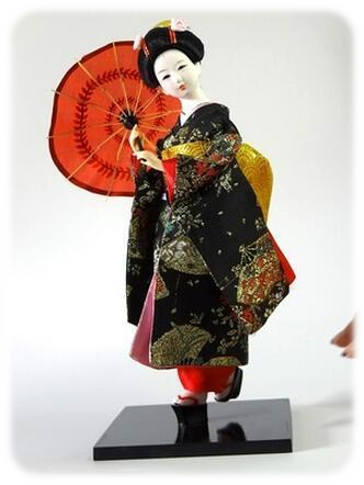 Geisha Doll 12" Black with Orangle Umbrella