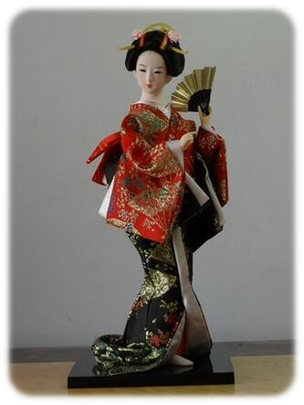 Doll Red Kimono Fan