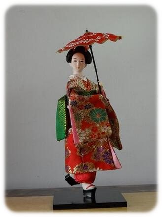 Doll Red Kimono with Umbrella